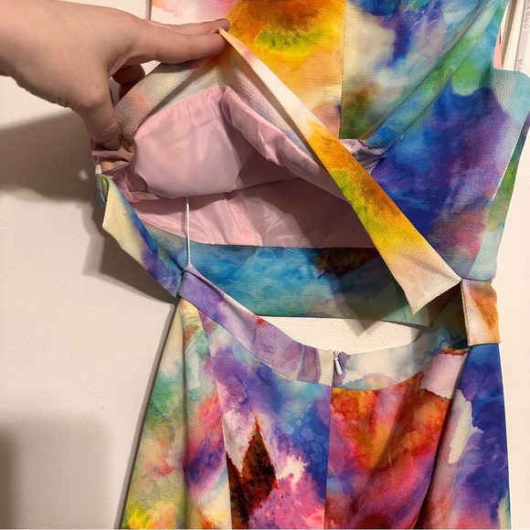 Black Halo Jasper 2-Piece Watercolor Printed Top Skirt Set size 6 Rainbow - Picture 8 of 8